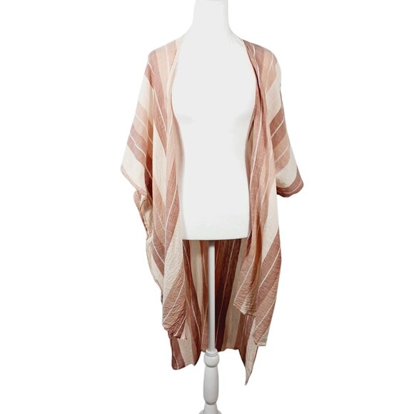 Aakaa Tops - Aakaa, Cotton Striped Kimono in Neutral Shades of Dusty Rose and Cream, One Size